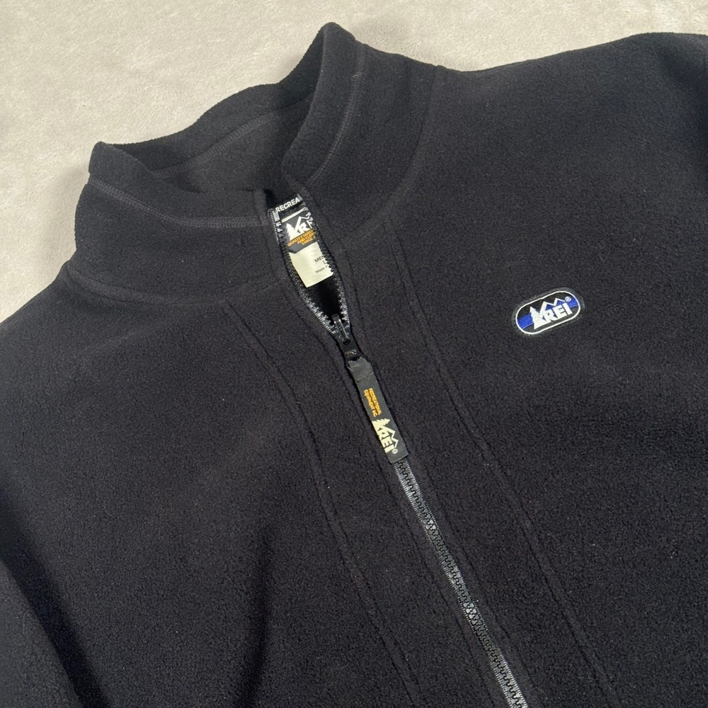 REI Fleece Jacket Mens Large Black Full Zip Mock Neck Made in USA Outdoor Layer